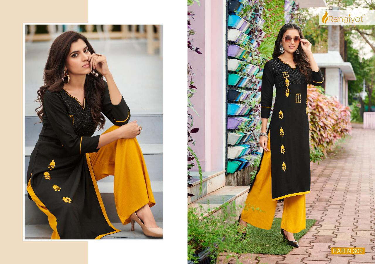 RANGJYOT PARIN VOL-3 Lateat fancy Festive Wear Heavy slub Rayon Dori With Gold Print Kurtis With Bottom Collection